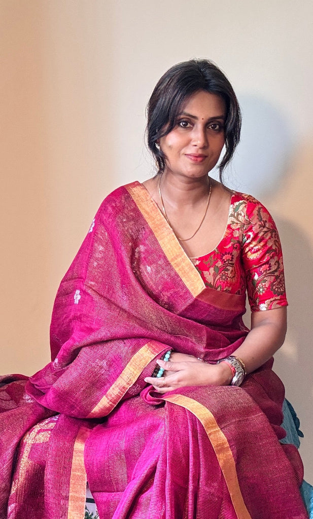 Tissue linen festive Jamdani saree