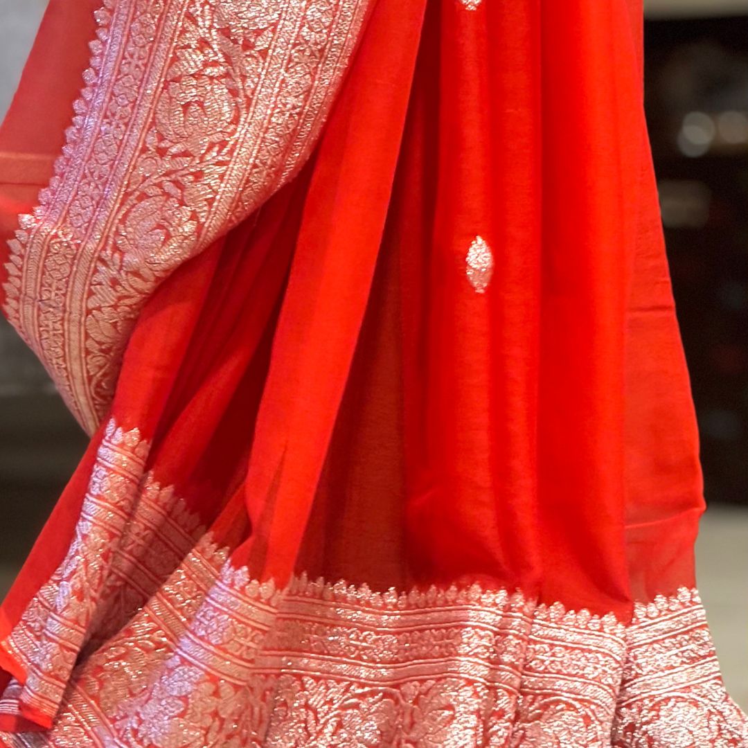 Gerua Pure Chiffon Handloom Banarasi Saree