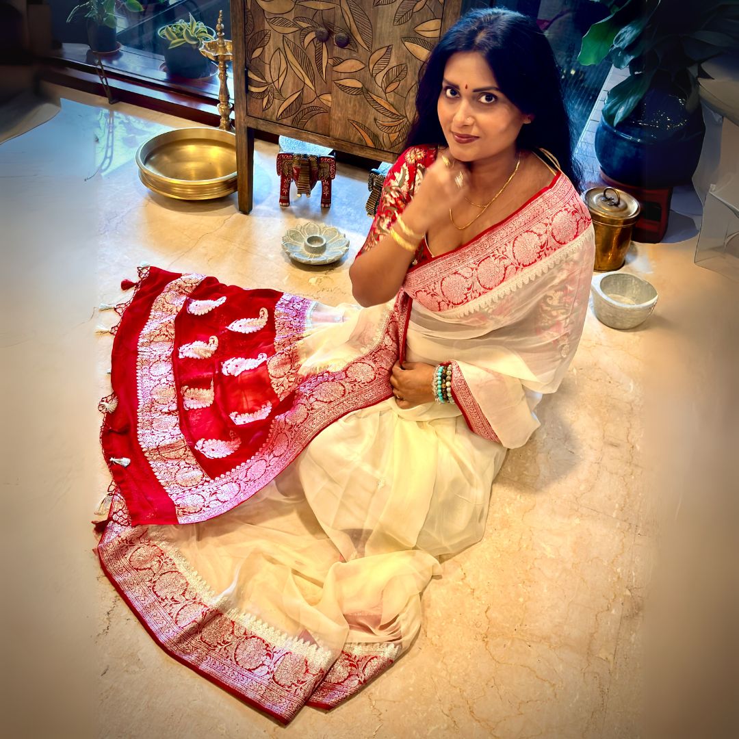 Lalpaad Pure Chiffon Handloom Banarasi Saree