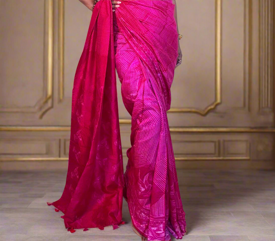 Silky Gulabo Shibori Rani saree