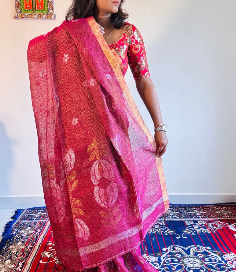 Tissue linen festive Jamdani saree