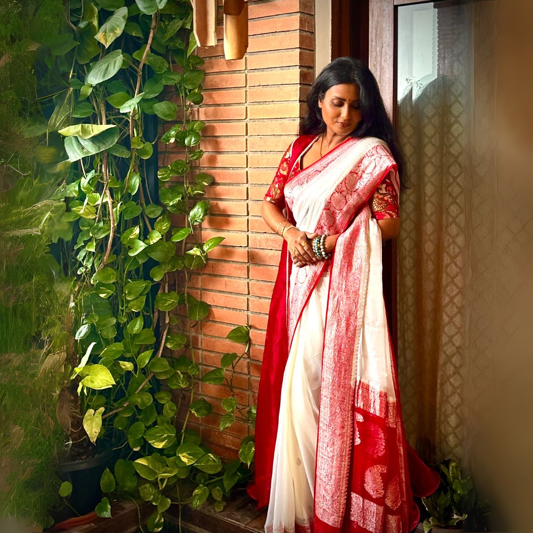 Lalpaad Pure Chiffon Handloom Banarasi Saree