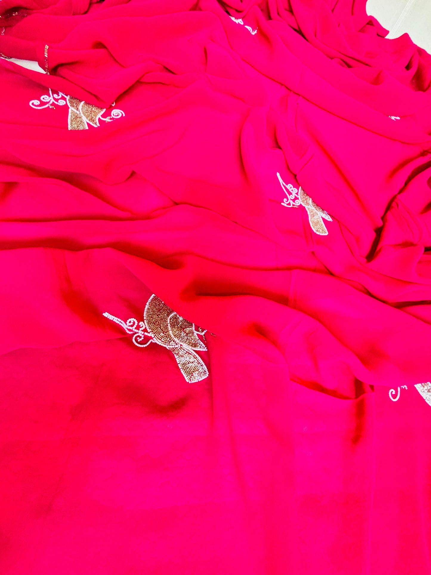 Rani Pink Pure Georgette Hand embroidered Cocktail Saree - Rupacj Designs - Luxury Sustainable Indian womenswear | Artisan made | Slow Fashion- Occasion wear| Handcrafted In India