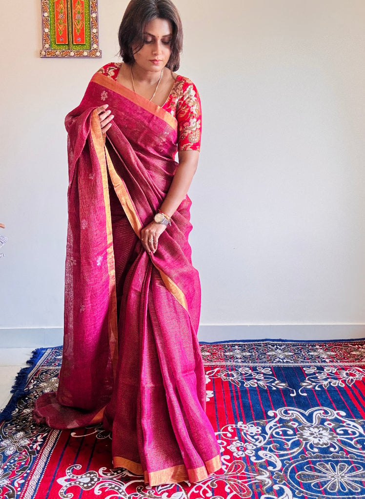 Tissue linen festive Jamdani saree