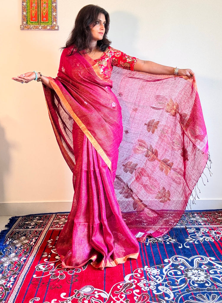 Tissue linen festive Jamdani saree