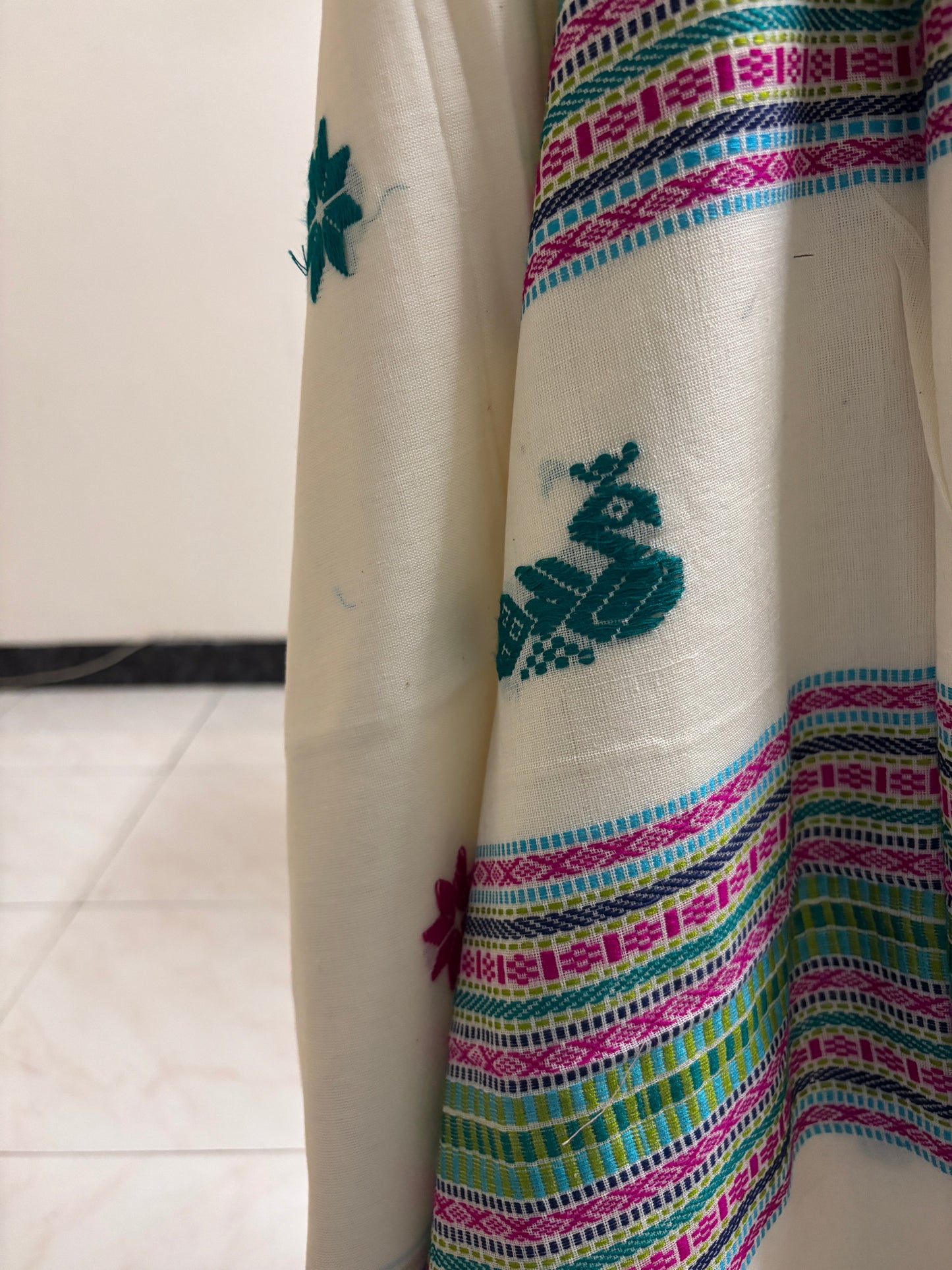 Morni White Handwoven Bhujodi saree - Rupacj Designs - Luxury Sustainable Indian womenswear | Artisan made | Slow Fashion- Occasion wear| Handcrafted In India