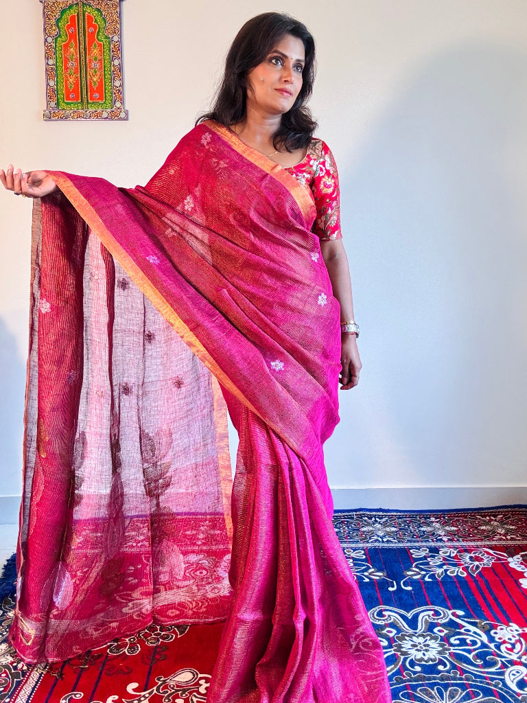Tissue linen festive Jamdani saree