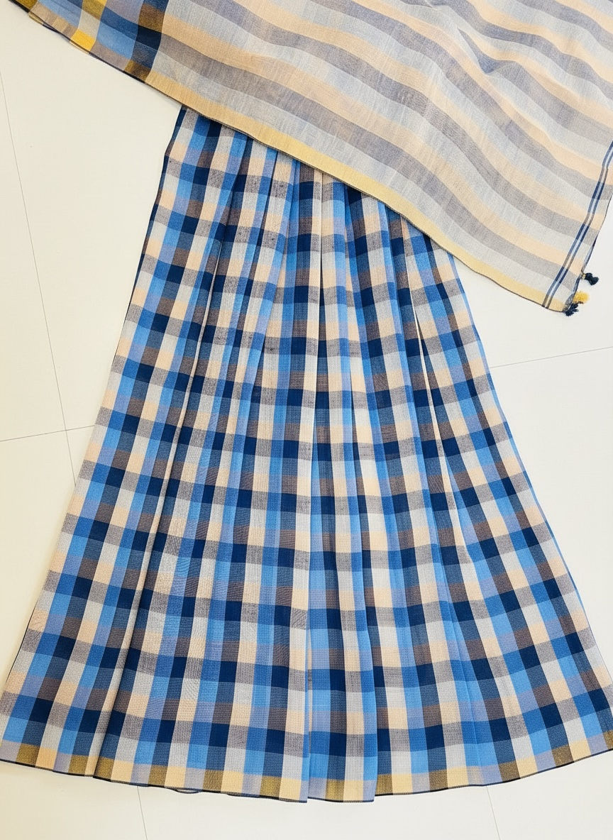 Pure linen Handloom Blue check saree - Rupacj Designs - Luxury Sustainable Indian womenswear | Artisan made | Slow Fashion- Occasion wear| Handcrafted In India