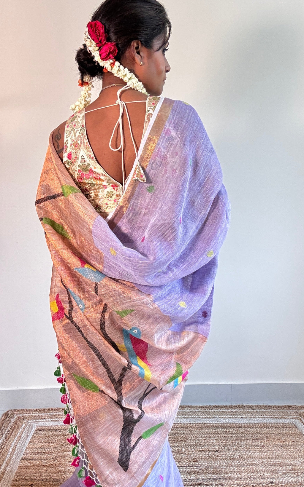 Handwoven Pure linen saree with Paithni Pallu - Rupacj Designs - Luxury Sustainable Indian womenswear | Artisan made | Slow Fashion- Occasion wear| Handcrafted In India