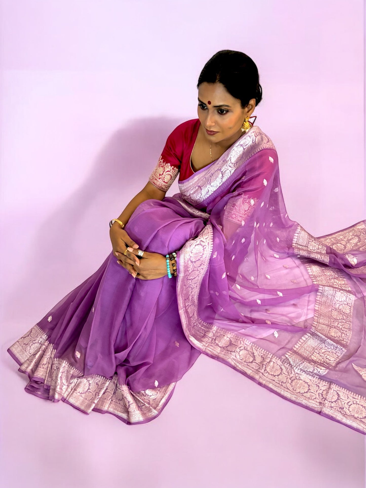 Periwinkle Chiffon Banarasi Saree