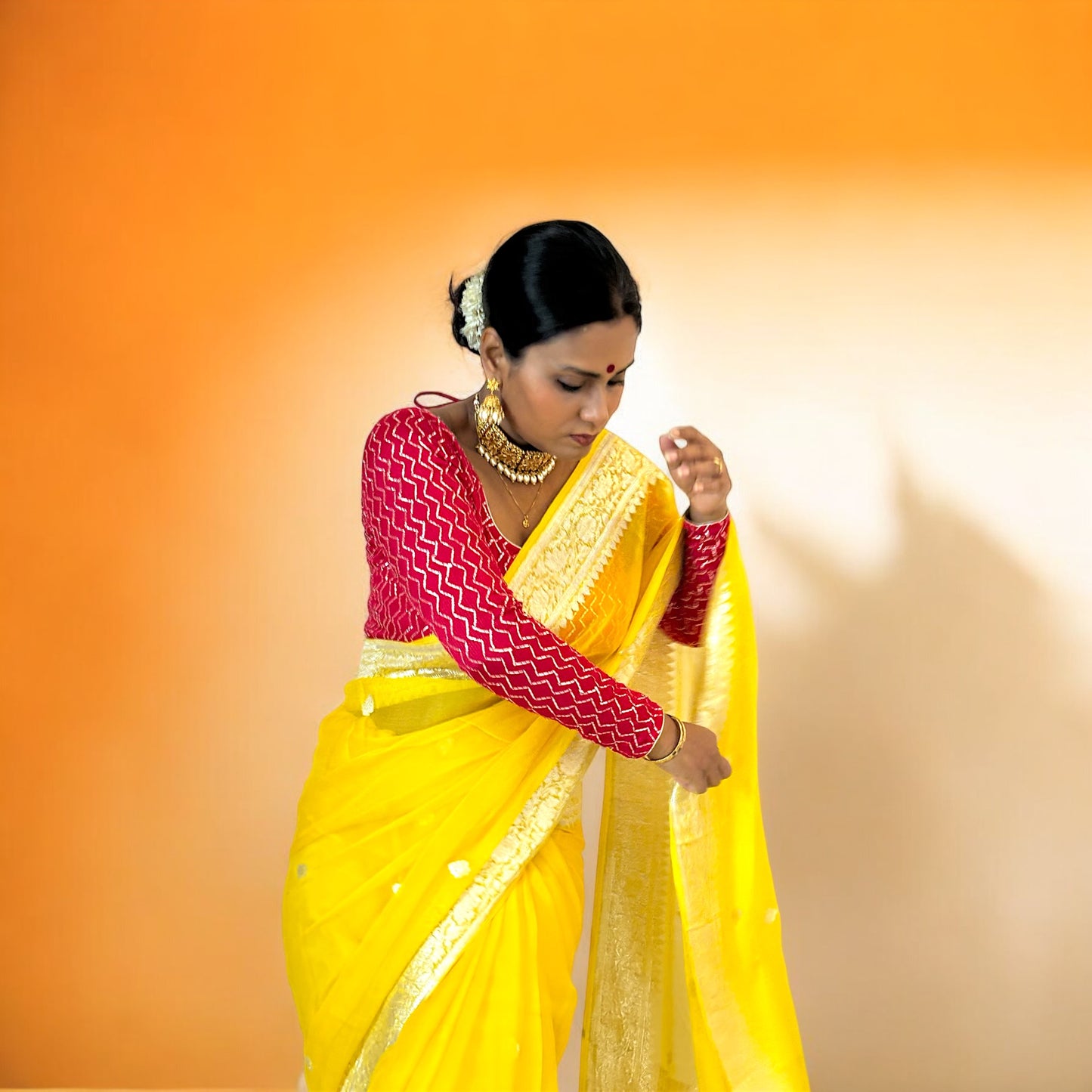 Mari-Gold Chiffon Banarasi Handloom Saree