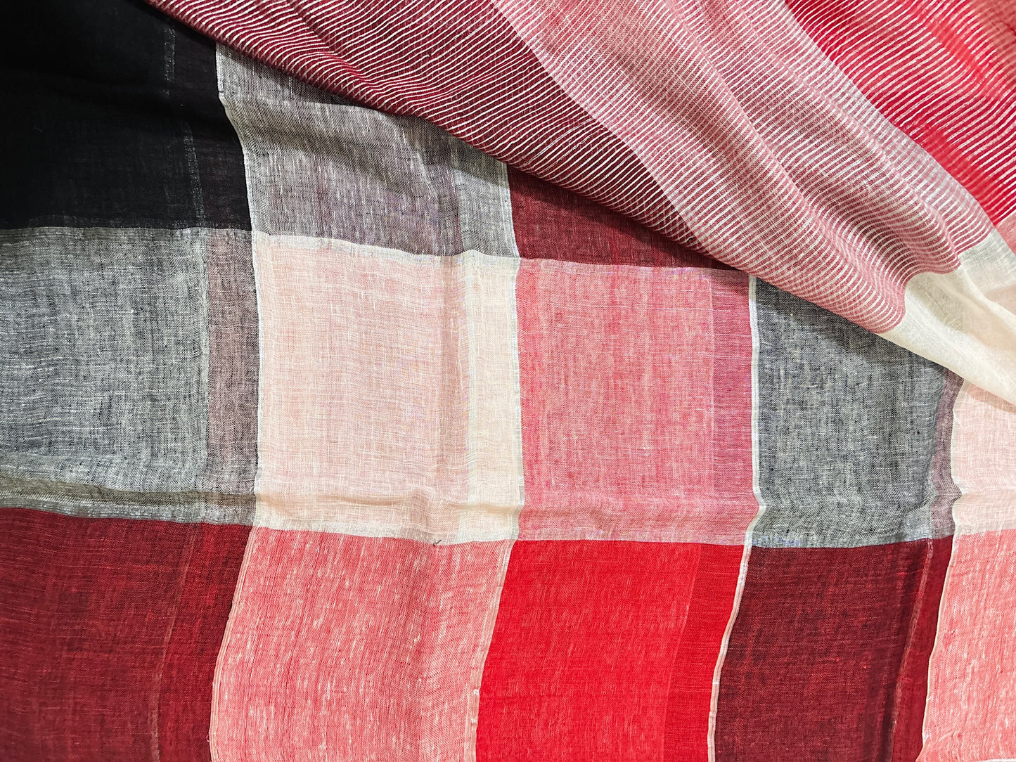 Pure linen Handloom Multicolour check saree - Rupacj Designs - Luxury Sustainable Indian womenswear | Artisan made | Slow Fashion- Occasion wear| Handcrafted In India