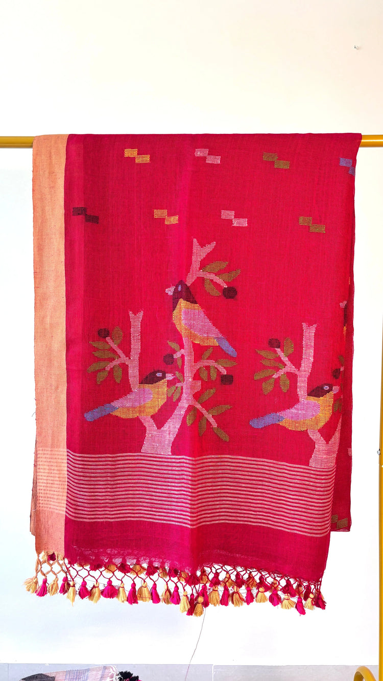 Handwoven Linen Jamdani sarees - Rupacj Designs - Luxury Sustainable Indian womenswear | Artisan made | Slow Fashion- Occasion wear| Handcrafted In India