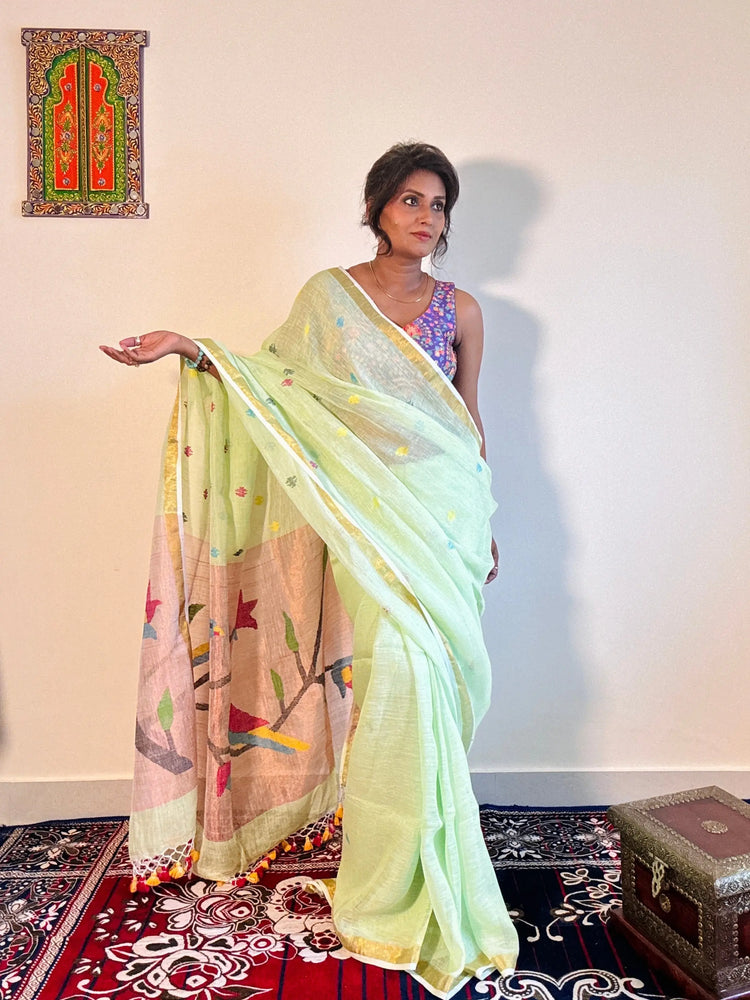Handwoven Linen Sarees - Rupacj Designs - Luxury Sustainable Indian womenswear | Artisan made | Slow Fashion- Occasion wear| Handcrafted In India