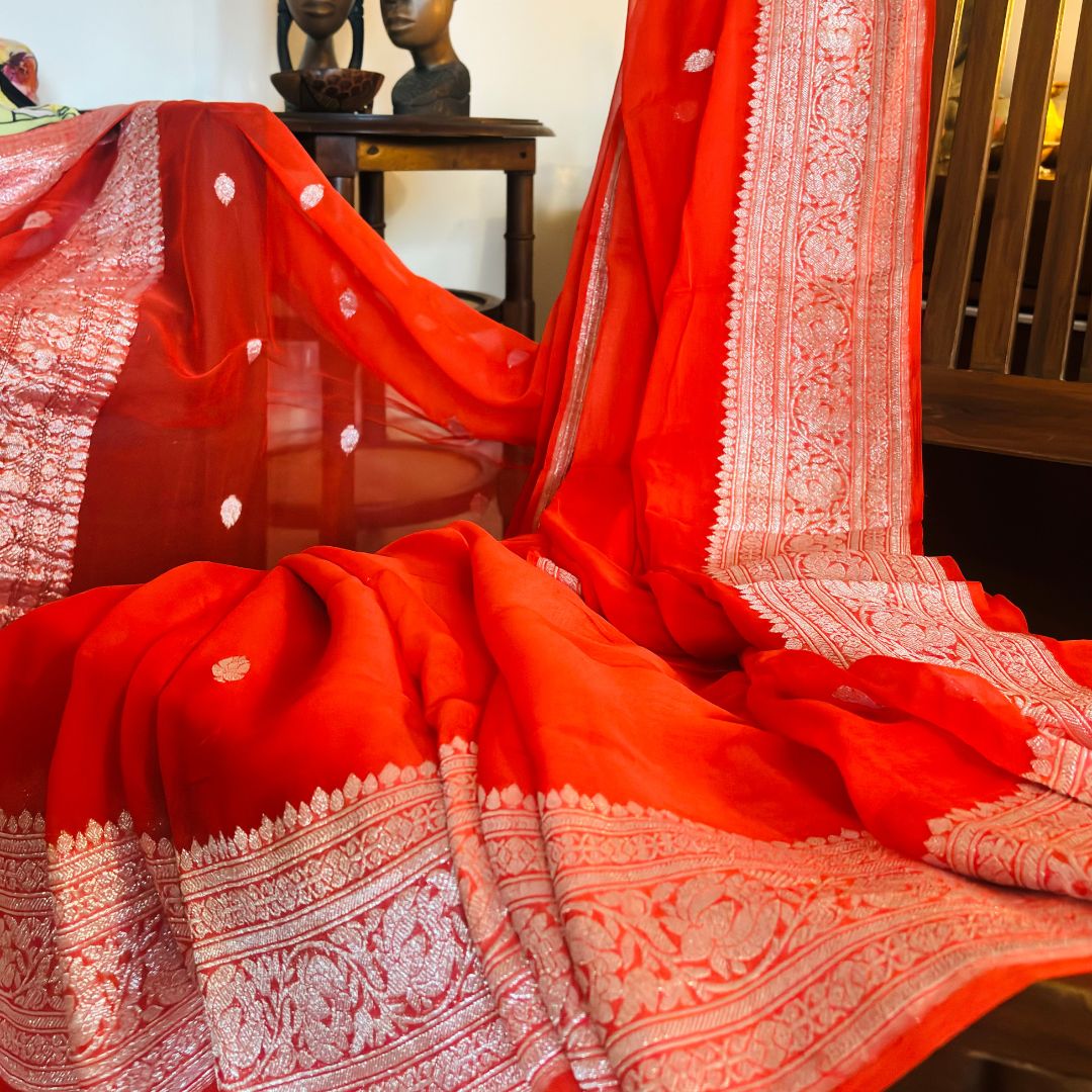 Gerua Pure Chiffon Handloom Banarasi Saree
