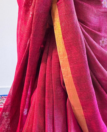 Magenta gold Tissue linen Handloom Jamdani saree - Rupacj Designs - Luxury Sustainable Indian womenswear | Artisan made | Slow Fashion- Occasion wear| Handcrafted In India