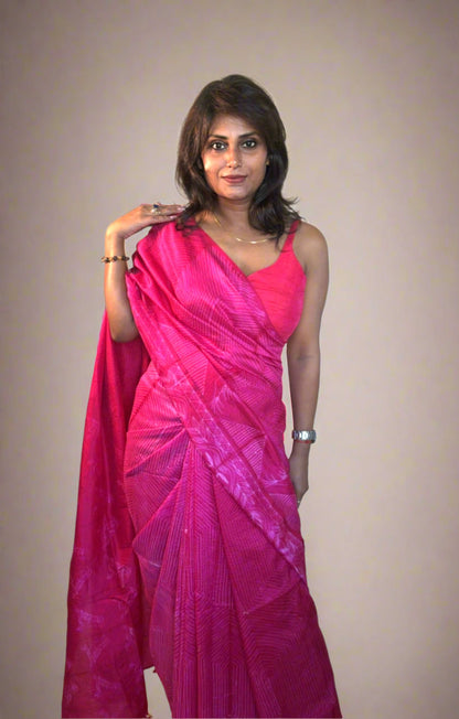 Luxuries Rani pink Pure Mulberry silk Nui Shibori Saree - Rupacj Designs - Luxury Sustainable Indian womenswear | Artisan made | Slow Fashion- Occasion wear| Handcrafted In India