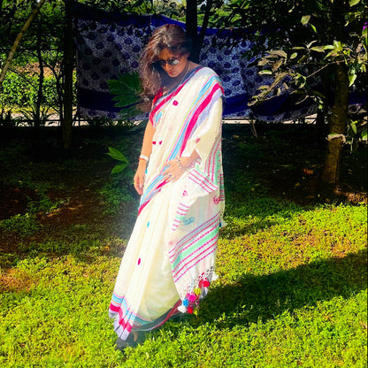 Morni White Handwoven Bhujodi saree - Rupacj Designs - Luxury Sustainable Indian womenswear | Artisan made | Slow Fashion- Occasion wear| Handcrafted In India