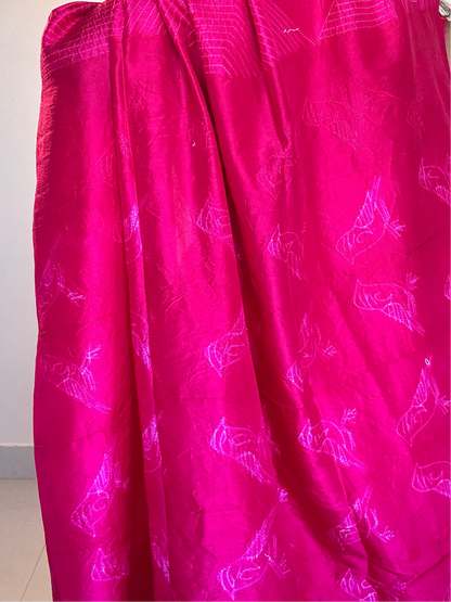 Luxuries Rani pink Pure Mulberry silk Nui Shibori Saree - Rupacj Designs - Luxury Sustainable Indian womenswear | Artisan made | Slow Fashion- Occasion wear| Handcrafted In India
