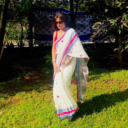 Morni White Handwoven Bhujodi saree - Rupacj Designs - Luxury Sustainable Indian womenswear | Artisan made | Slow Fashion- Occasion wear| Handcrafted In India