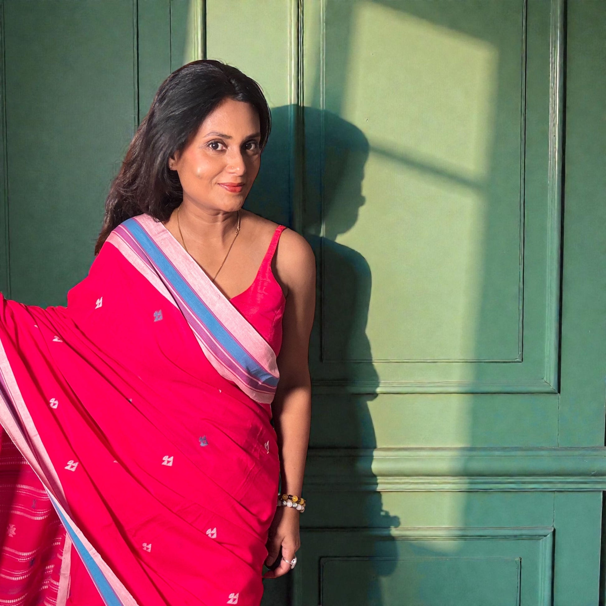 Rani pink Mercerised cotton Heavy Bhujodi Handloom saree - Rupacj Designs - Luxury Sustainable Indian womenswear | Artisan made | Slow Fashion- Occasion wear| Handcrafted In India