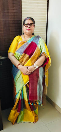 Pure Linen check saree