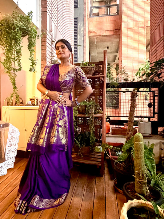 Iconic Madhuri Purple Modal silk Banarasi Saree