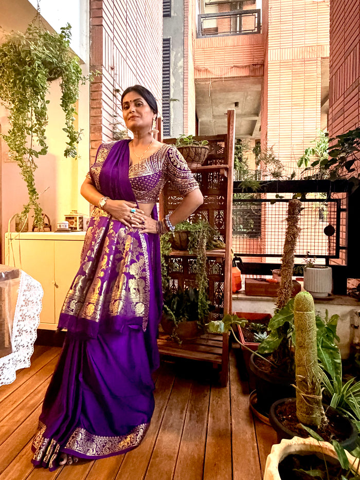 Iconic Madhuri Purple Modal silk Banarasi Saree