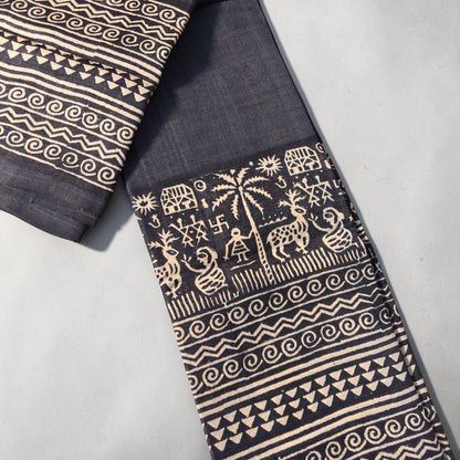 Black Beauty Pure Tussar silk Hand block printed