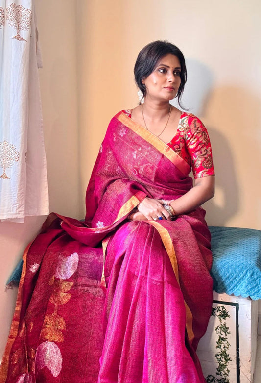 Tissue linen festive Jamdani saree