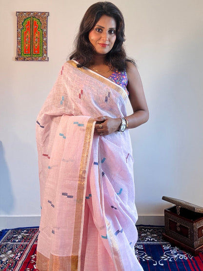 Handwoven Pure linen saree with paithni pallu - Rupacj Designs - Luxury Sustainable Indian womenswear | Artisan made | Slow Fashion- Occasion wear| Handcrafted In India
