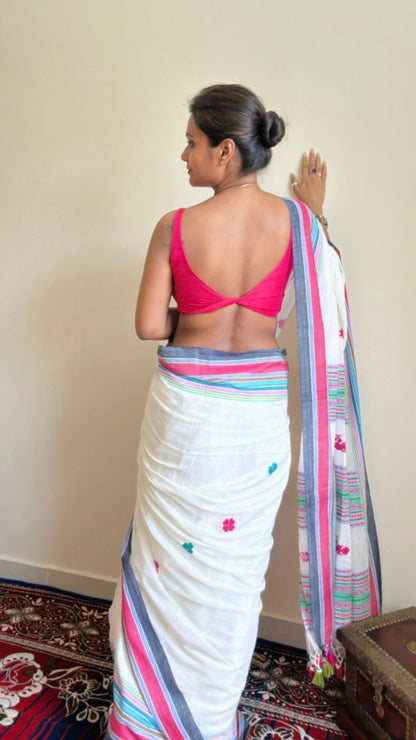 Morni White Handwoven Bhujodi saree - Rupacj Designs - Luxury Sustainable Indian womenswear | Artisan made | Slow Fashion- Occasion wear| Handcrafted In India