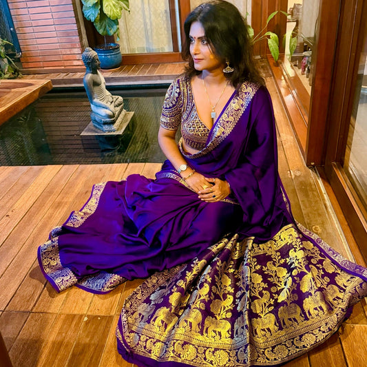 Iconic Madhuri Purple Modal silk Banarasi Saree