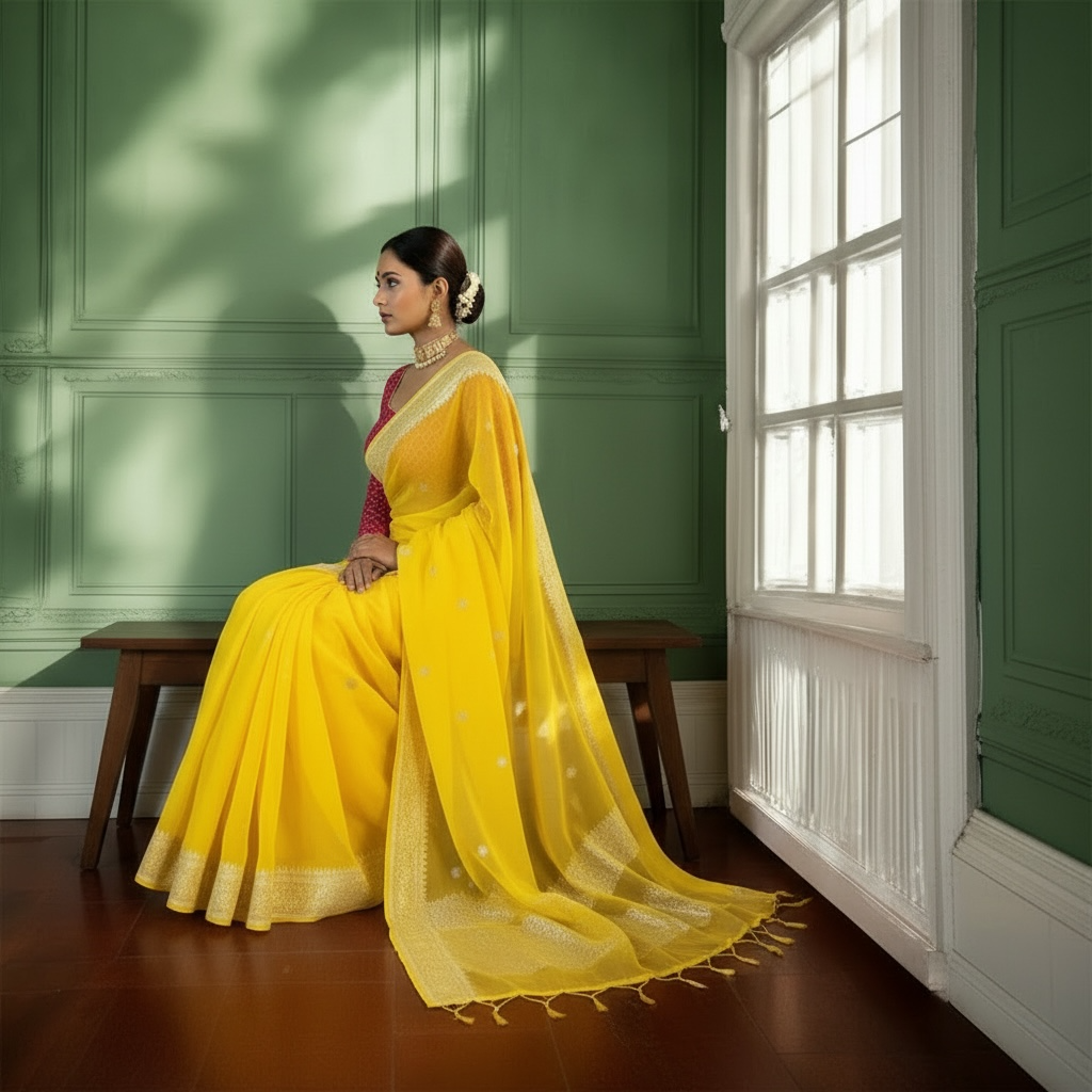 Marigold Chiffon Banarasi Handloom Saree