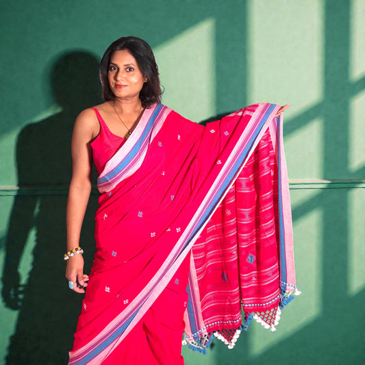 Rani pink Mercerised cotton Heavy Bhujodi Handloom saree