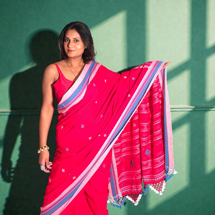 Rani pink cotton Bhujodi Handloom saree