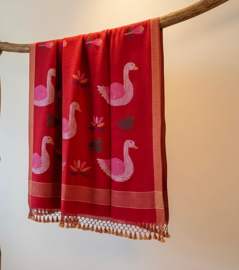 Vermilion Red Pure linen Jamdani Handloomsaree - Rupacj Designs - Luxury Sustainable Indian womenswear | Artisan made | Slow Fashion- Occasion wear| Handcrafted In India