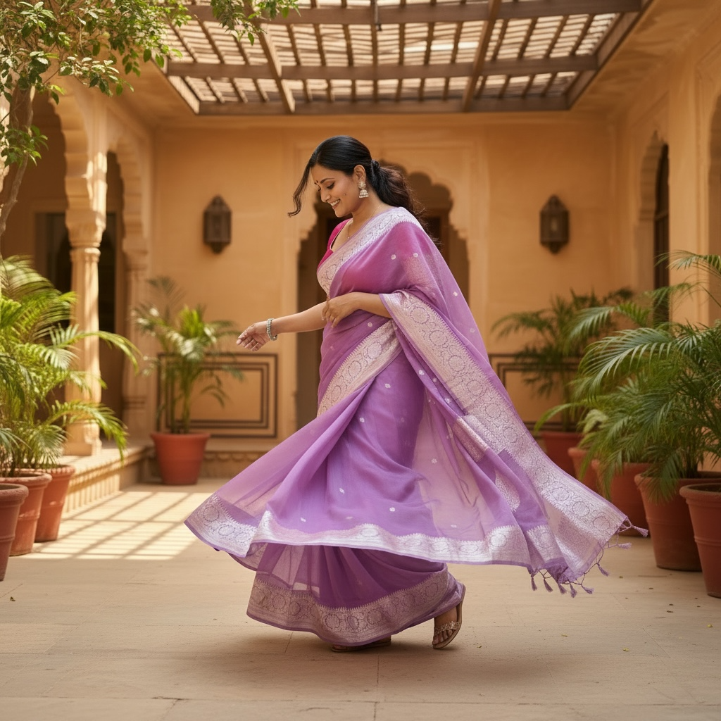 Periwinkle Chiffon Handloom Banarasi Saree