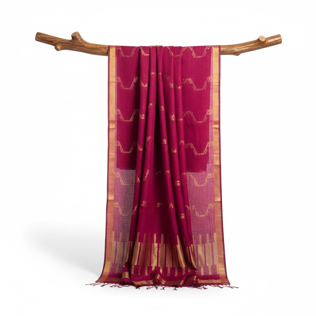 Mroon Linen Handloom Jamdani Saree