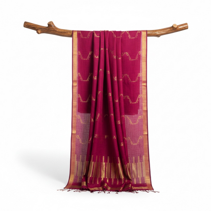 Mroon Linen Handloom Jamdani Saree