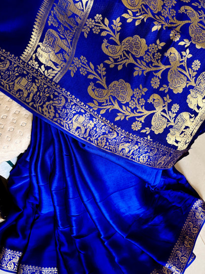 Royal blue Pure Modal silk Banarasi Saree - Rupacj Designs - Luxury Sustainable Indian womenswear | Artisan made | Slow Fashion- Occasion wear| Handcrafted In India