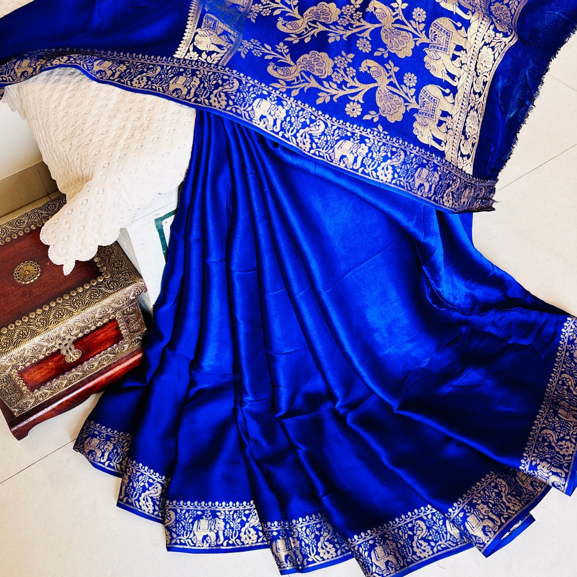 Royal blue Pure Modal silk Banarasi Saree - Rupacj Designs - Luxury Sustainable Indian womenswear | Artisan made | Slow Fashion- Occasion wear| Handcrafted In India