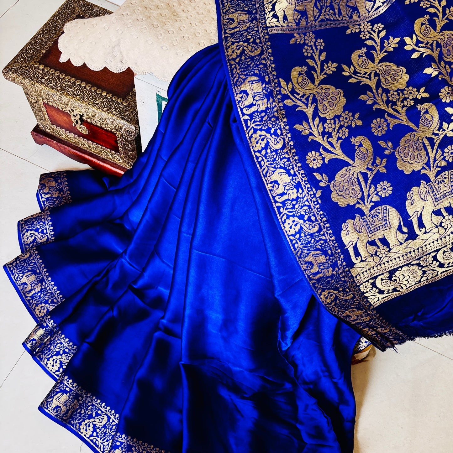 Royal blue Pure Modal silk Banarasi Saree - Rupacj Designs - Luxury Sustainable Indian womenswear | Artisan made | Slow Fashion- Occasion wear| Handcrafted In India