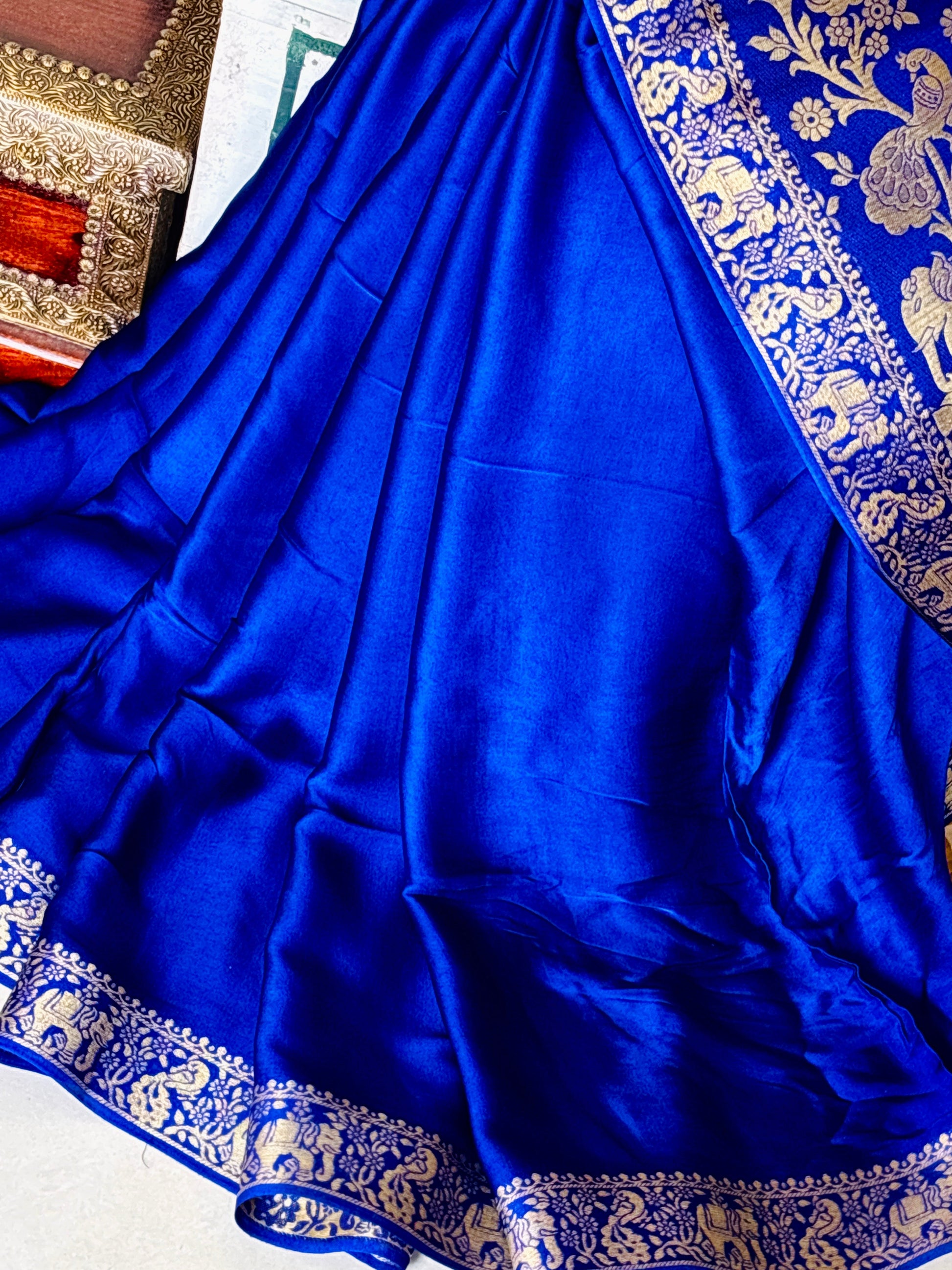 Royal blue Pure Modal silk Banarasi Saree - Rupacj Designs - Luxury Sustainable Indian womenswear | Artisan made | Slow Fashion- Occasion wear| Handcrafted In India
