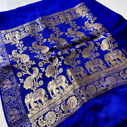Royal blue Pure Modal silk Banarasi Saree - Rupacj Designs - Luxury Sustainable Indian womenswear | Artisan made | Slow Fashion- Occasion wear| Handcrafted In India