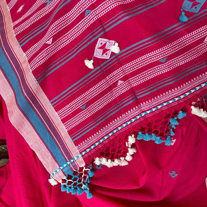 Rani pink Mercerised cotton Heavy Bhujodi Handloom saree - Rupacj Designs - Luxury Sustainable Indian womenswear | Artisan made | Slow Fashion- Occasion wear| Handcrafted In India