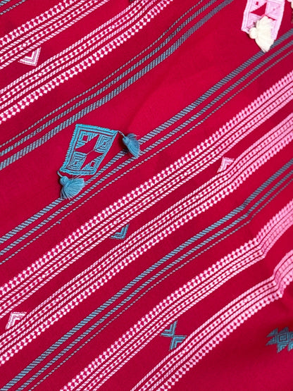 Rani pink Mercerised cotton Heavy Bhujodi Handloom saree - Rupacj Designs - Luxury Sustainable Indian womenswear | Artisan made | Slow Fashion- Occasion wear| Handcrafted In India