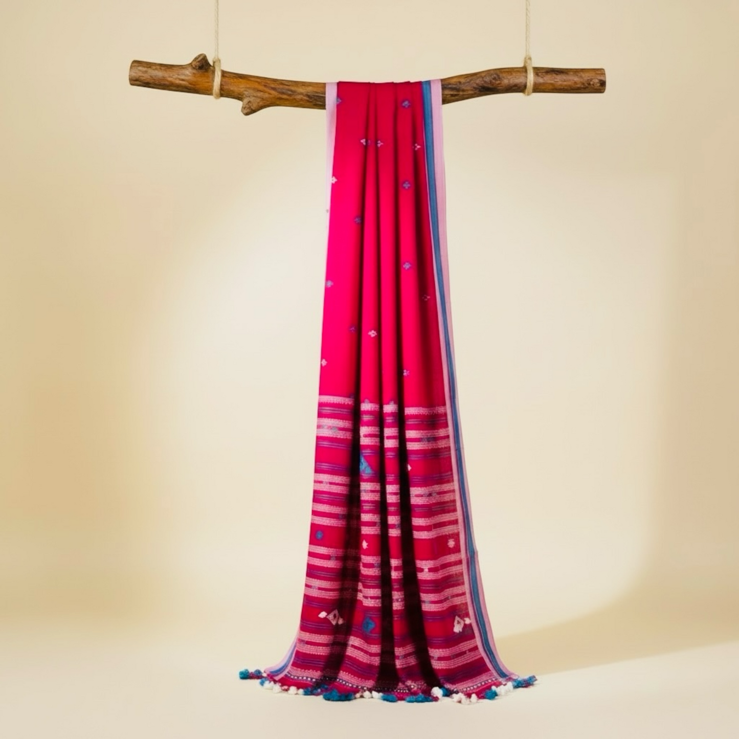 Rani pink Mercerised cotton Heavy Bhujodi Handloom saree - Rupacj Designs - Luxury Sustainable Indian womenswear | Artisan made | Slow Fashion- Occasion wear| Handcrafted In India
