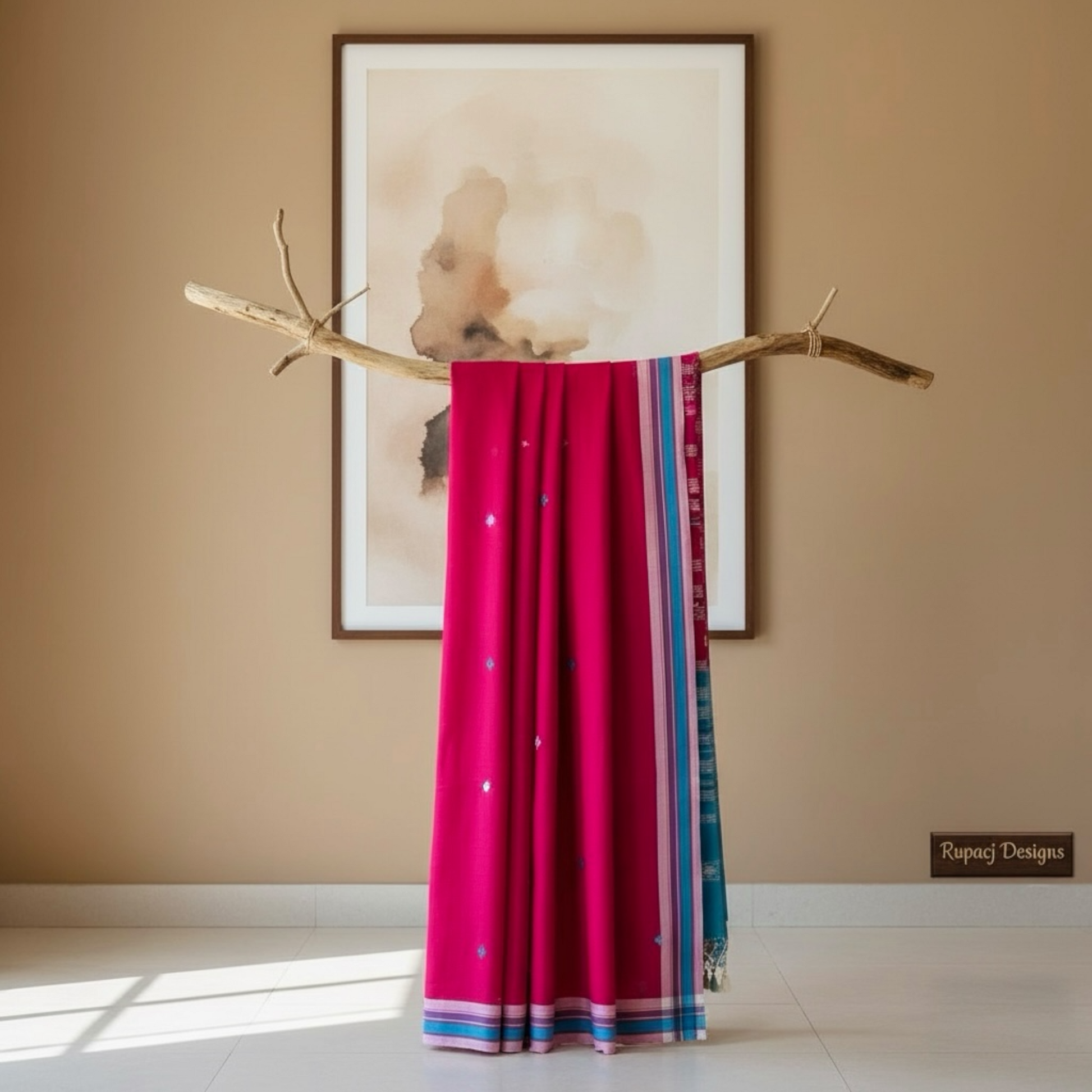 Rani pink Mercerised cotton Heavy Bhujodi Handloom saree - Rupacj Designs - Luxury Sustainable Indian womenswear | Artisan made | Slow Fashion- Occasion wear| Handcrafted In India