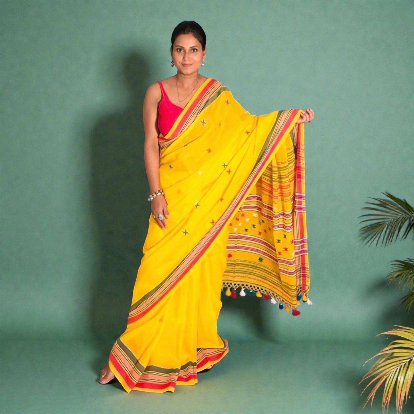 Basanti yellow Mercerised cotton Handloom Bhujodi saree - Rupacj Designs - Luxury Sustainable Indian womenswear | Artisan made | Slow Fashion- Occasion wear| Handcrafted In India